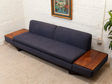 Load image into Gallery viewer, Blue Low Profile Sectional with Wood Panels
