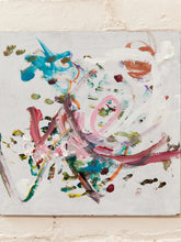 Load image into Gallery viewer, Confetti Gesture Small Abstract Painting with Pink Blue and White Brushwork
