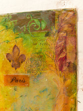 Load image into Gallery viewer, Paris Collage Mixed Media Artwork with Eiffel Tower Map and Fleur-de-Lis Motifs
