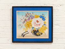 Load image into Gallery viewer, Floral Cart Framed Japanese Style Botanical Artwork with Blue Mat
