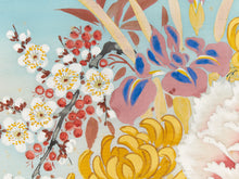 Load image into Gallery viewer, Floral Cart Framed Japanese Style Botanical Artwork with Blue Mat
