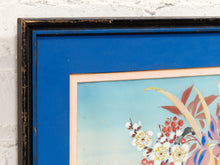 Load image into Gallery viewer, Floral Cart Framed Japanese Style Botanical Artwork with Blue Mat
