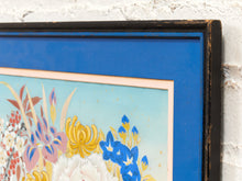 Load image into Gallery viewer, Floral Cart Framed Japanese Style Botanical Artwork with Blue Mat
