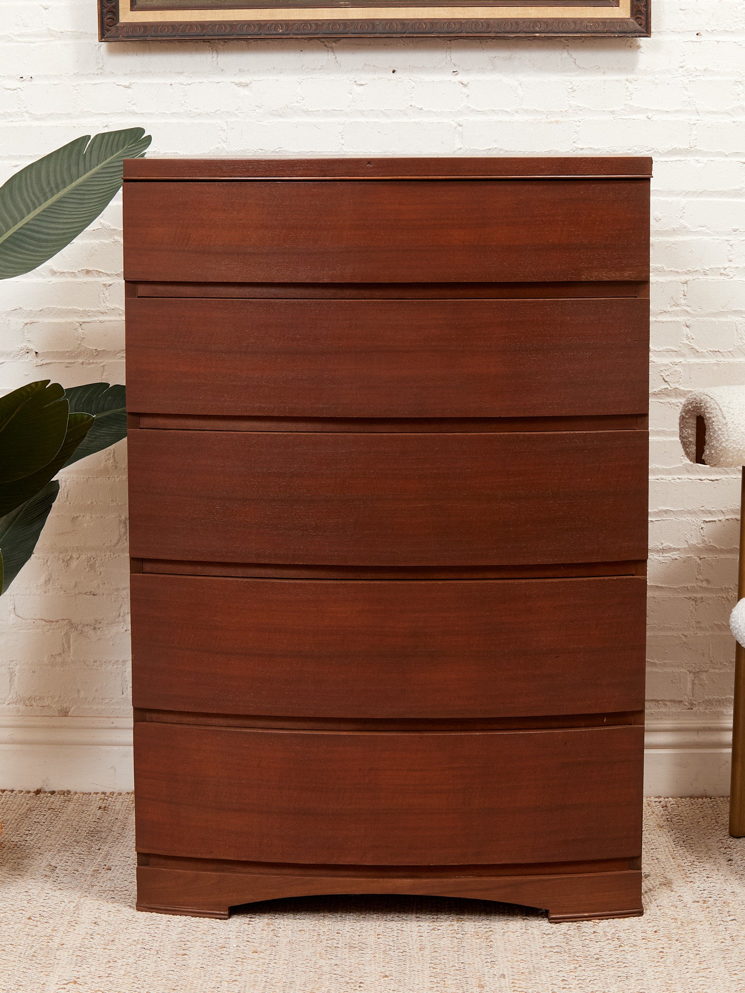 dresser tallboy Five Drawer Bowed Front Art Deco Highboy – Sunbeam Vintage Mac Duggal 42055 - NEW PROM minimalist look. Size:Medium 7/8-9/10