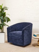 Load image into Gallery viewer, Blue Chenille Swivel Chair
