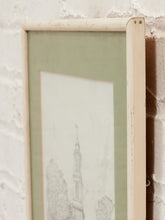 Load image into Gallery viewer, Church Facade Study Framed Architectural Drawing with Sage Green Mat
