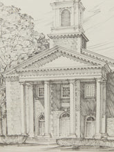 Load image into Gallery viewer, Church Facade Study Framed Architectural Drawing with Sage Green Mat
