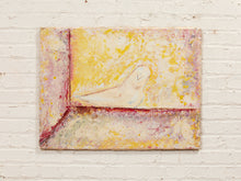 Load image into Gallery viewer, Corner Figure Textural Abstract Figurative Painting in Cream Pink and Yellow
