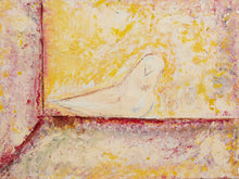 Load image into Gallery viewer, Corner Figure Textural Abstract Figurative Painting in Cream Pink and Yellow
