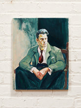 Load image into Gallery viewer, Seated Gentleman Figurative Portrait oil Original Painting in Green Suit and Red Tie
