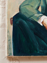 Load image into Gallery viewer, Seated Gentleman Figurative Portrait oil Original Painting in Green Suit and Red Tie
