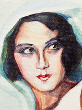 Load image into Gallery viewer, White Hat Portrait Fashion Figure Painting with Art Deco Elegance
