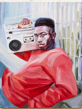 Load image into Gallery viewer, Boombox in Red Contemporary Figurative Painting with Retro Stereo
