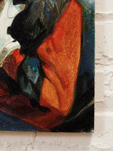 Load image into Gallery viewer, Woman in Black Hat Fashion Portrait Oil Painting with Red and Fur Accents
