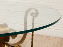 Load image into Gallery viewer, Hollywood Regency Glass Side Table with Brass Scroll Iron Base
