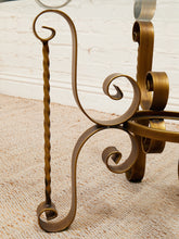 Load image into Gallery viewer, Hollywood Regency Glass Side Table with Brass Scroll Iron Base
