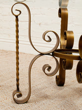 Load image into Gallery viewer, Hollywood Regency Glass Side Table with Brass Scroll Iron Base
