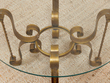 Load image into Gallery viewer, Hollywood Regency Glass Side Table with Brass Scroll Iron Base
