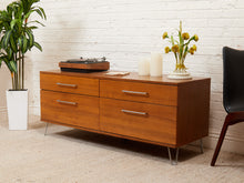 Load image into Gallery viewer, Modern Walnut Low Dresser with Chrome Bar Pulls and Minimalist Design
