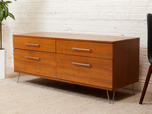 Load image into Gallery viewer, Modern Walnut Low Dresser with Chrome Bar Pulls and Minimalist Design
