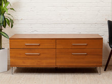 Load image into Gallery viewer, Modern Walnut Low Dresser with Chrome Bar Pulls and Minimalist Design
