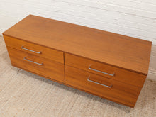 Load image into Gallery viewer, Modern Walnut Low Dresser with Chrome Bar Pulls and Minimalist Design
