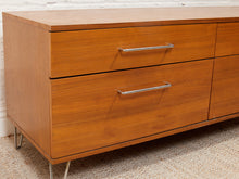 Load image into Gallery viewer, Modern Walnut Low Dresser with Chrome Bar Pulls and Minimalist Design
