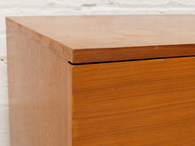 Load image into Gallery viewer, Modern Walnut Low Dresser with Chrome Bar Pulls and Minimalist Design
