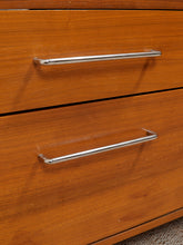 Load image into Gallery viewer, Modern Walnut Low Dresser with Chrome Bar Pulls and Minimalist Design
