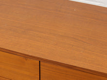 Load image into Gallery viewer, Modern Walnut Low Dresser with Chrome Bar Pulls and Minimalist Design
