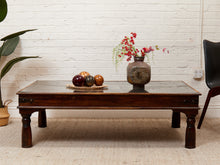 Load image into Gallery viewer, Antique East Asian Wood Door Coffee Table With Brass-Copper Inlay &amp; Wood Base
