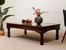 Load image into Gallery viewer, Antique East Asian Wood Door Coffee Table With Brass-Copper Inlay &amp; Wood Base
