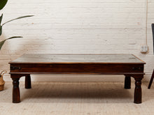 Load image into Gallery viewer, Antique East Asian Wood Door Coffee Table With Brass-Copper Inlay &amp; Wood Base
