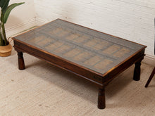 Load image into Gallery viewer, Antique East Asian Wood Door Coffee Table With Brass-Copper Inlay &amp; Wood Base
