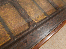 Load image into Gallery viewer, Antique East Asian Wood Door Coffee Table With Brass-Copper Inlay &amp; Wood Base
