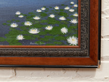Load image into Gallery viewer, Water Lily Lake Framed Serene Landscape Painting with Lilies and Distant Hills
