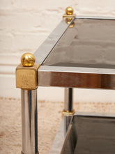 Load image into Gallery viewer, Brass &amp; Chrome Smoked Table
