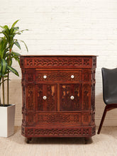 Load image into Gallery viewer, George Zee Style Mid-Century Asian Heavily Hand Carved Flip Top Dry Bar Cabinet
