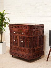 Load image into Gallery viewer, George Zee Style Mid-Century Asian Heavily Hand Carved Flip Top Dry Bar Cabinet
