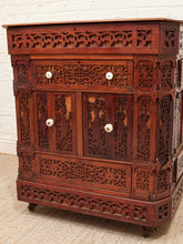 Load image into Gallery viewer, George Zee Style Mid-Century Asian Heavily Hand Carved Flip Top Dry Bar Cabinet

