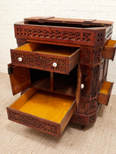 Load image into Gallery viewer, George Zee Style Mid-Century Asian Heavily Hand Carved Flip Top Dry Bar Cabinet
