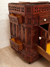 Load image into Gallery viewer, George Zee Style Mid-Century Asian Heavily Hand Carved Flip Top Dry Bar Cabinet
