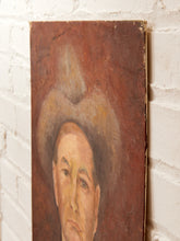 Load image into Gallery viewer, Cowboy Portrait Vintage Western Painting with Hat Tie and Rustic Background
