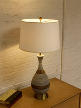 Load image into Gallery viewer, Ribbed Gourd Mid Century Table Lamp with Brass Base and White Drum Shade
