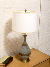 Load image into Gallery viewer, Ribbed Gourd Mid Century Table Lamp with Brass Base and White Drum Shade
