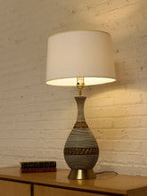 Load image into Gallery viewer, Ribbed Gourd Mid Century Table Lamp with Brass Base and White Drum Shade
