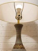 Load image into Gallery viewer, Ribbed Gourd Mid Century Table Lamp with Brass Base and White Drum Shade
