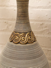 Load image into Gallery viewer, Ribbed Gourd Mid Century Table Lamp with Brass Base and White Drum Shade
