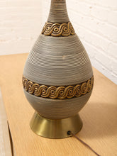 Load image into Gallery viewer, Ribbed Gourd Mid Century Table Lamp with Brass Base and White Drum Shade

