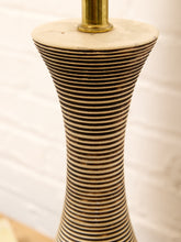 Load image into Gallery viewer, Ribbed Gourd Mid Century Table Lamp with Brass Base and White Drum Shade
